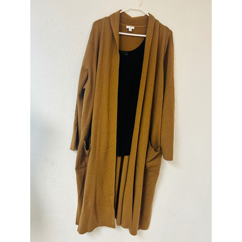 J. Jill Brown Wool Blend Longline Open Front Cardigan Sweater 2X Pockets - Picture 3 of 11